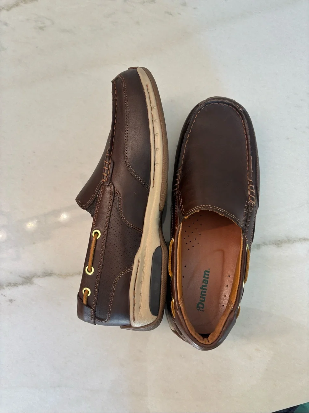Dunham Men's Leather Brown Waterford Slip On boat shoes loafers Size 10 New